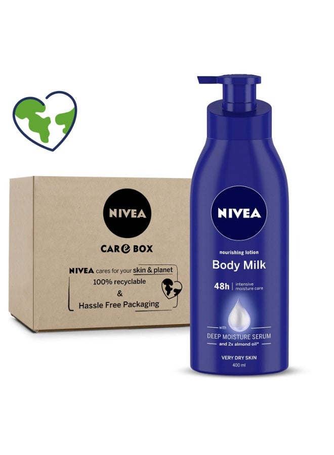 NIVEA Body Lotion, Nourishing Body Milk, 400 ml - in Eco-Friendly NIVEA Care Box | For Very Dry Skin | 2x Almond Oil - Image 1